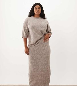 ASOS Curve ASOS DESIGN Curve wool blend knit midaxi skirt in oatmeal - part of a set-Neutral