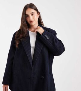 ASOS Curve ASOS DESIGN Curve wool blend pinstriped formal blazer in navy