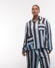 ASOS Curve ASOS DESIGN Curve woven modal long sleeve pajama set in blue stripe-Multi - 3