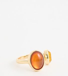 ASOS Curve ASOS DESIGN Curve wrap around ring with amber faux semi precious stones in gold tone