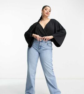 ASOS Curve ASOS DESIGN Curve wrap bodysuit with angel sleeve in black