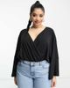 ASOS Curve ASOS DESIGN Curve wrap bodysuit with angel sleeve in black - 3