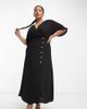 ASOS Curve ASOS DESIGN Curve wrap button skirt midi dress with pocket detail in black - 1