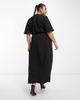 ASOS Curve ASOS DESIGN Curve wrap button skirt midi dress with pocket detail in black - 3