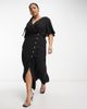 ASOS Curve ASOS DESIGN Curve wrap button skirt midi dress with pocket detail in black - 4