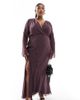 ASOS Curve ASOS DESIGN Curve wrap front midi dress with seaming details in wine-Multi - 1