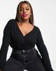 ASOS Curve ASOS DESIGN Curve wrap long sleeve bodysuit in black - 1