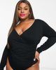 ASOS Curve ASOS DESIGN Curve wrap long sleeve bodysuit in black - 4