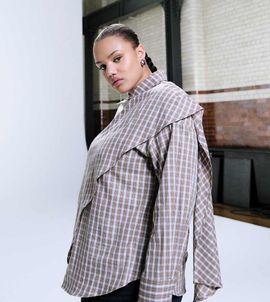 ASOS Curve ASOS DESIGN Curve wrap scarf detail oversized shirt in plaid-Brown