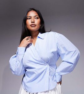 ASOS Curve ASOS DESIGN Curve wrap shirt with cocoon sleeves in stripes-Multi