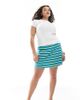 ASOS Curve ASOS DESIGN Curve wrap skort in blue & green stripe-Multi - 1
