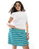 ASOS Curve ASOS DESIGN Curve wrap skort in blue & green stripe-Multi - 3