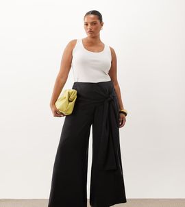 ASOS Curve ASOS DESIGN Curve wrapover detail wide leg pants in black