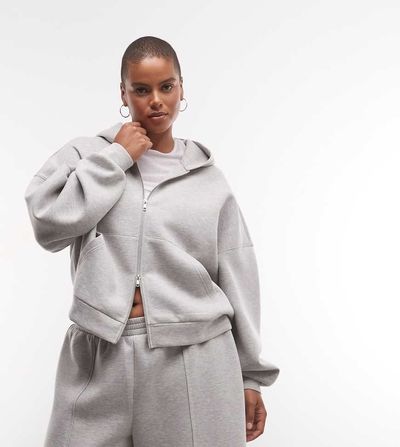 ASOS Curve ASOS DESIGN Curve zip-up hoodie in gray heather scuba-style fabric