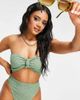 ASOS Curve ASOS DESIGN mix & match knot bandeau crinkle bikini top in khaki-Green - 4