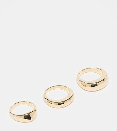 ASOS Curve ASOS DESIGN pack of 3 minimal bubble rings in gold tone
