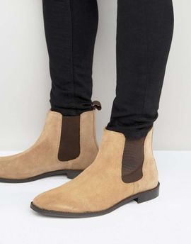 ASOS DESIGN ASOS Chelsea Boots in Stone Suede With Back Pull-Neutral