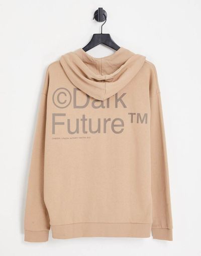 ASOS DESIGN ASOS Dark Future hoodie with logo back print in neutral