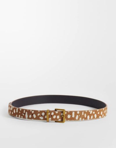 ASOS DESIGN ASOS DEISGN hair-on leather belt with square buckle in deer print-Brown