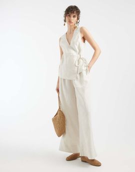ASOS DESIGN ASOS DESIGN 100% linen wrap jumpsuit in stone-Multi