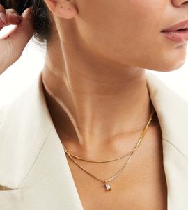 ASOS DESIGN ASOS DESIGN 14k gold plated multi-row necklace with cubic zirconia charm in gift bag