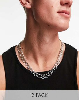 ASOS DESIGN ASOS DESIGN 2-pack chain necklaces with clear crystal cup chain in silver tone