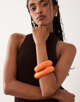 ASOS DESIGN ASOS DESIGN 2-pack resin bangles in coral-Orange