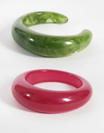 ASOS DESIGN ASOS DESIGN 2-pack resin bangles in pink and green-Multi