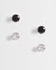 ASOS DESIGN ASOS DESIGN 2-pack waterproof stainless steel black and crystal stud earrings in silver - 1