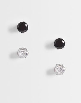 ASOS DESIGN ASOS DESIGN 2-pack waterproof stainless steel black and crystal stud earrings in silver
