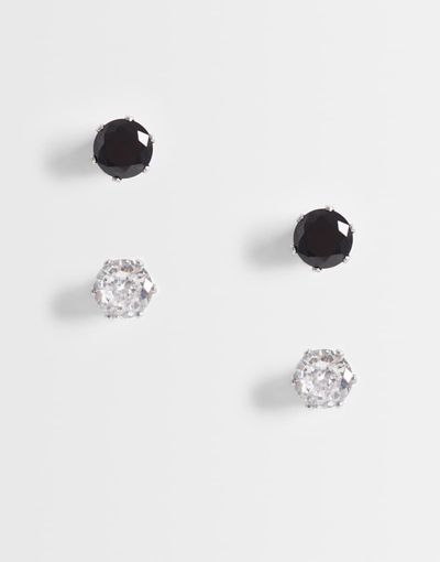 ASOS DESIGN ASOS DESIGN 2-pack waterproof stainless steel black and crystal stud earrings in silver