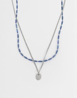 ASOS DESIGN ASOS DESIGN 2 pack blue beaded and oval pendant necklaces in silver tone