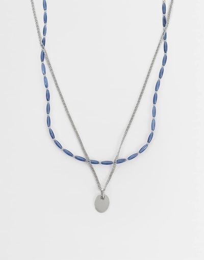 ASOS DESIGN ASOS DESIGN 2 pack blue beaded and oval pendant necklaces in silver tone