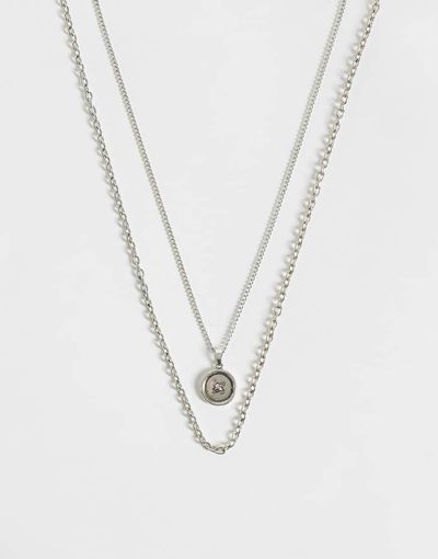 ASOS DESIGN ASOS DESIGN 2 pack button pendant and chain necklace in silver