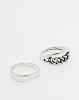 ASOS DESIGN ASOS DESIGN 2 pack chain link band ring set in silver