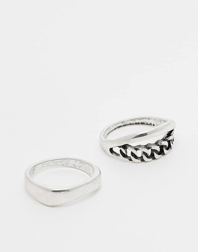ASOS DESIGN ASOS DESIGN 2 pack chain link band ring set in silver