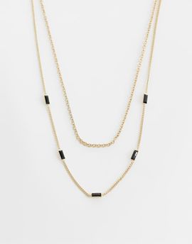 ASOS DESIGN ASOS DESIGN 2 pack chain necklace with black stone detail in gold