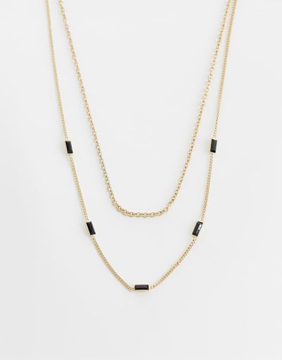 ASOS DESIGN ASOS DESIGN 2 pack chain necklace with black stone detail in gold