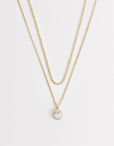 ASOS DESIGN ASOS DESIGN 2 pack cubic zirconia pendant necklaces in gold tone