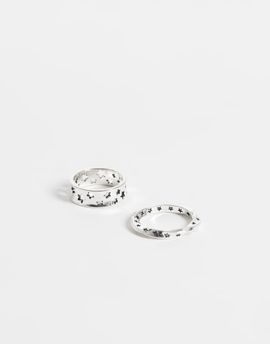 ASOS DESIGN ASOS DESIGN 2 pack cut out and engraved star twisted ring in silver