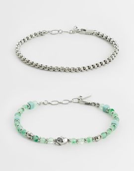ASOS DESIGN ASOS DESIGN 2 pack green prehnite semi-precious square beaded and chain bracelet in silver