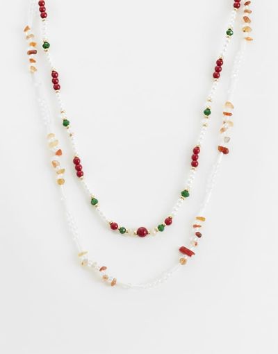 ASOS DESIGN ASOS DESIGN 2 pack mixed beaded stone necklace in multi