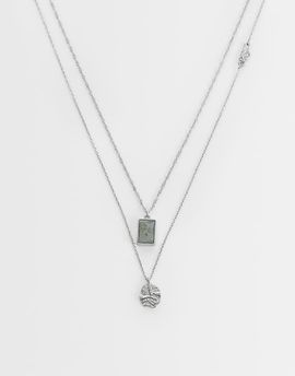 ASOS DESIGN ASOS DESIGN 2 pack molten and stone pendant necklace in silver tone