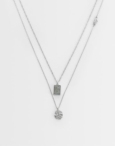 ASOS DESIGN ASOS DESIGN 2 pack molten and stone pendant necklace in silver tone