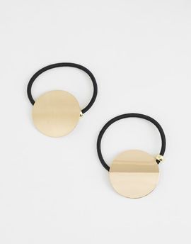 ASOS DESIGN ASOS DESIGN 2 pack of circular hair ties with metal detail with brushed and shiny finish-Multi