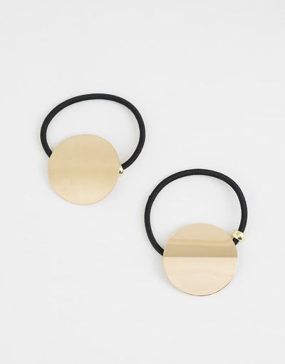 ASOS DESIGN ASOS DESIGN 2 pack of circular hair ties with metal detail with brushed and shiny finish-Multi