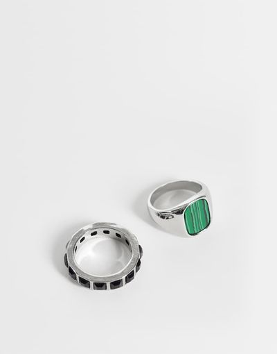 ASOS DESIGN ASOS DESIGN 2 pack oval stone top and square stone signet ring in silver