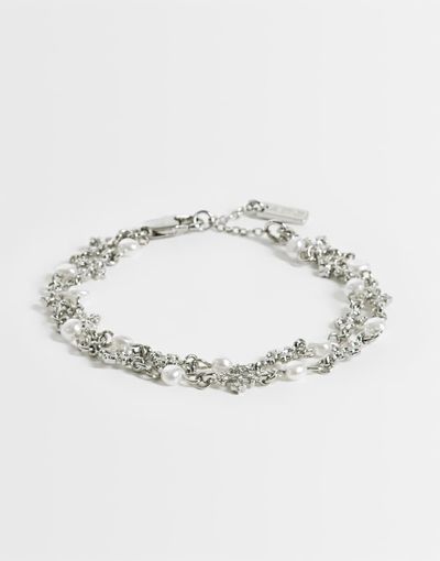 ASOS DESIGN ASOS DESIGN 2 pack pearl and cross chain bracelet in silver