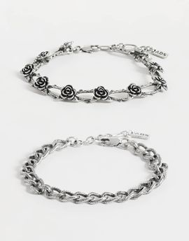 ASOS DESIGN ASOS DESIGN 2 pack rose and chunky link chain bracelet in silver