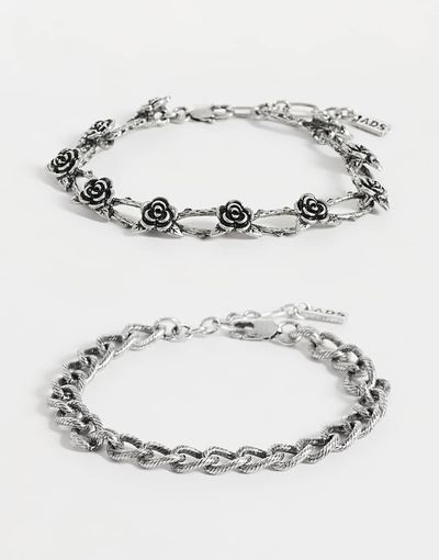 ASOS DESIGN ASOS DESIGN 2 pack rose and chunky link chain bracelet in silver